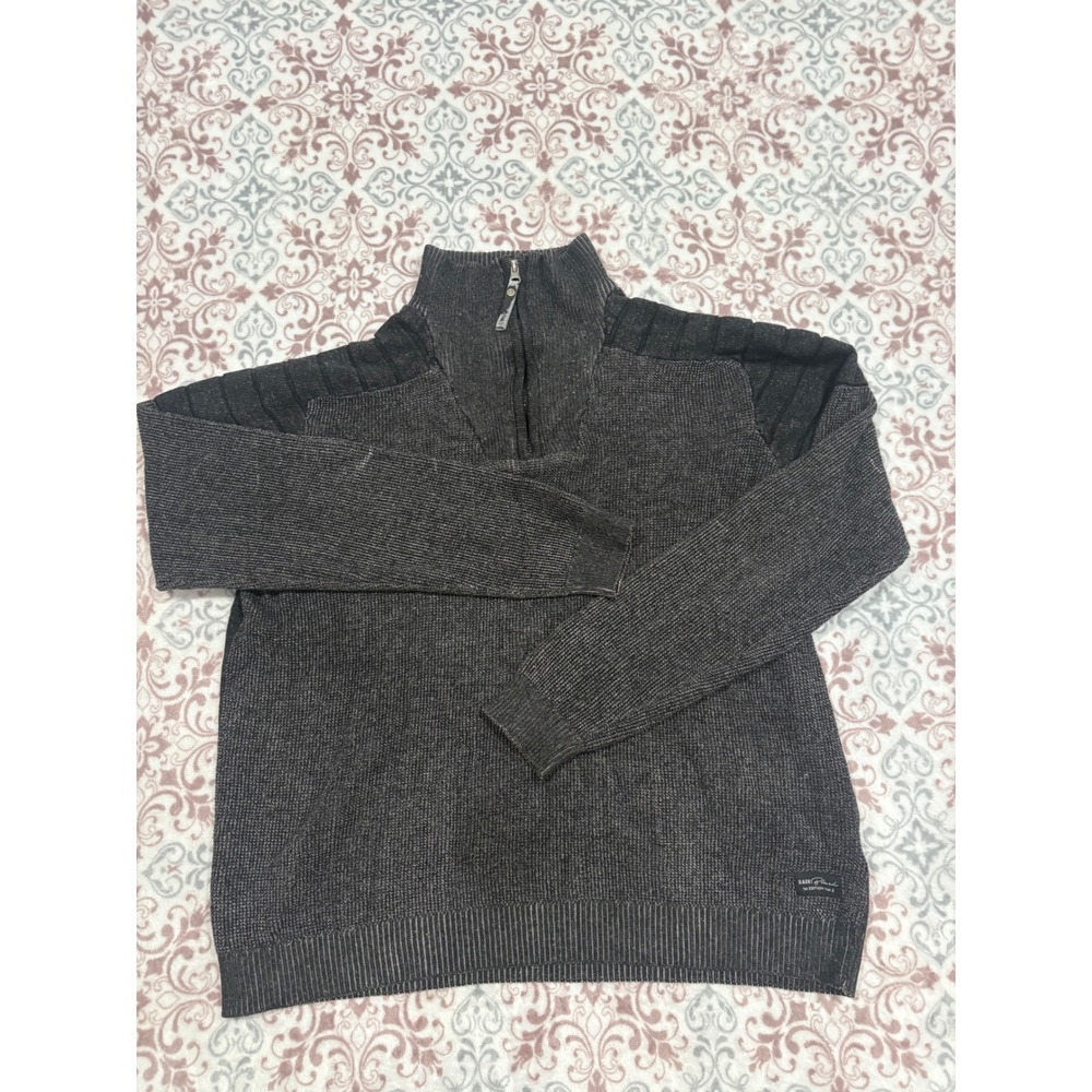 Dark Black Mens Quarter Zip Sweater Gray Moto Shoulder 1st Edition Vol 2 Large